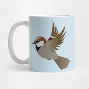 House sparrow flying Mug